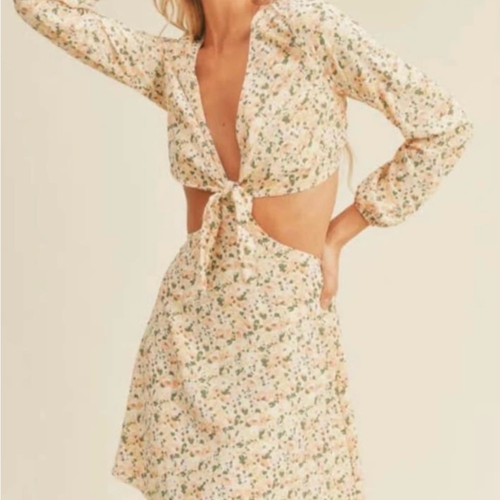 Lush Floral Tie-Front Mini Dress - NWOT